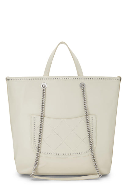 Chanel, Pre-Loved White Calfskin Coco Eyelet Shopping Tote Large, White