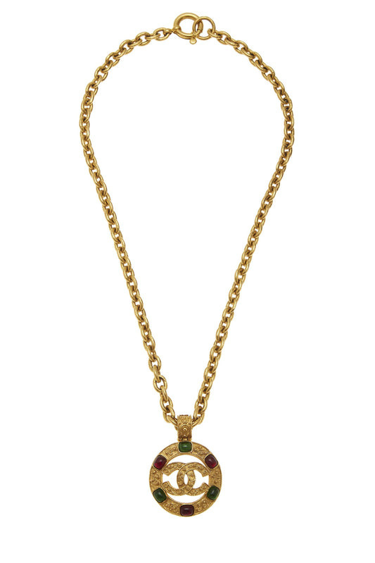 Chanel, Pre-Loved Gold Filigree & Multicolor Gripoix Necklace, Gold