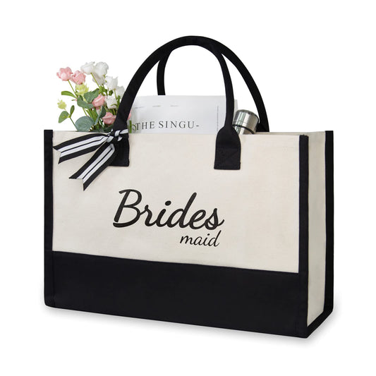 TOPDesign Canvas Tote Bag for Bridesmaid, Wedding Gifts for Maid of Honor, Matron of Honor, Team Bride -Personalized Bridal Shower Bachelorette Party Engagement Present