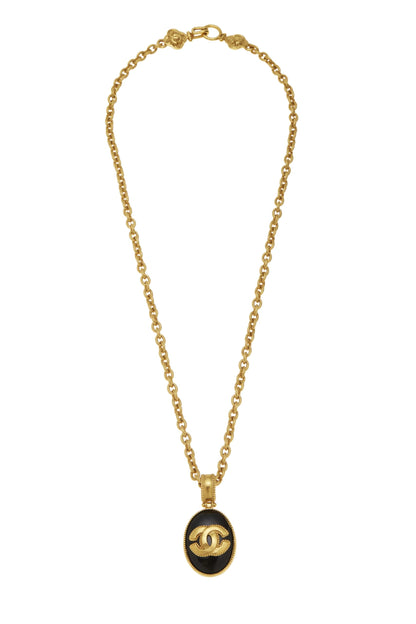 Chanel, Pre-Loved Gold & Black Enamel 'CC' Necklace, Black