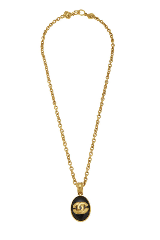 Chanel, Pre-Loved Gold & Black Enamel 'CC' Necklace, Black