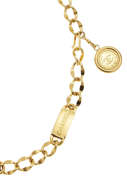 Chanel, Pre-Loved Gold Logo Nameplate Chain Belt, Gold