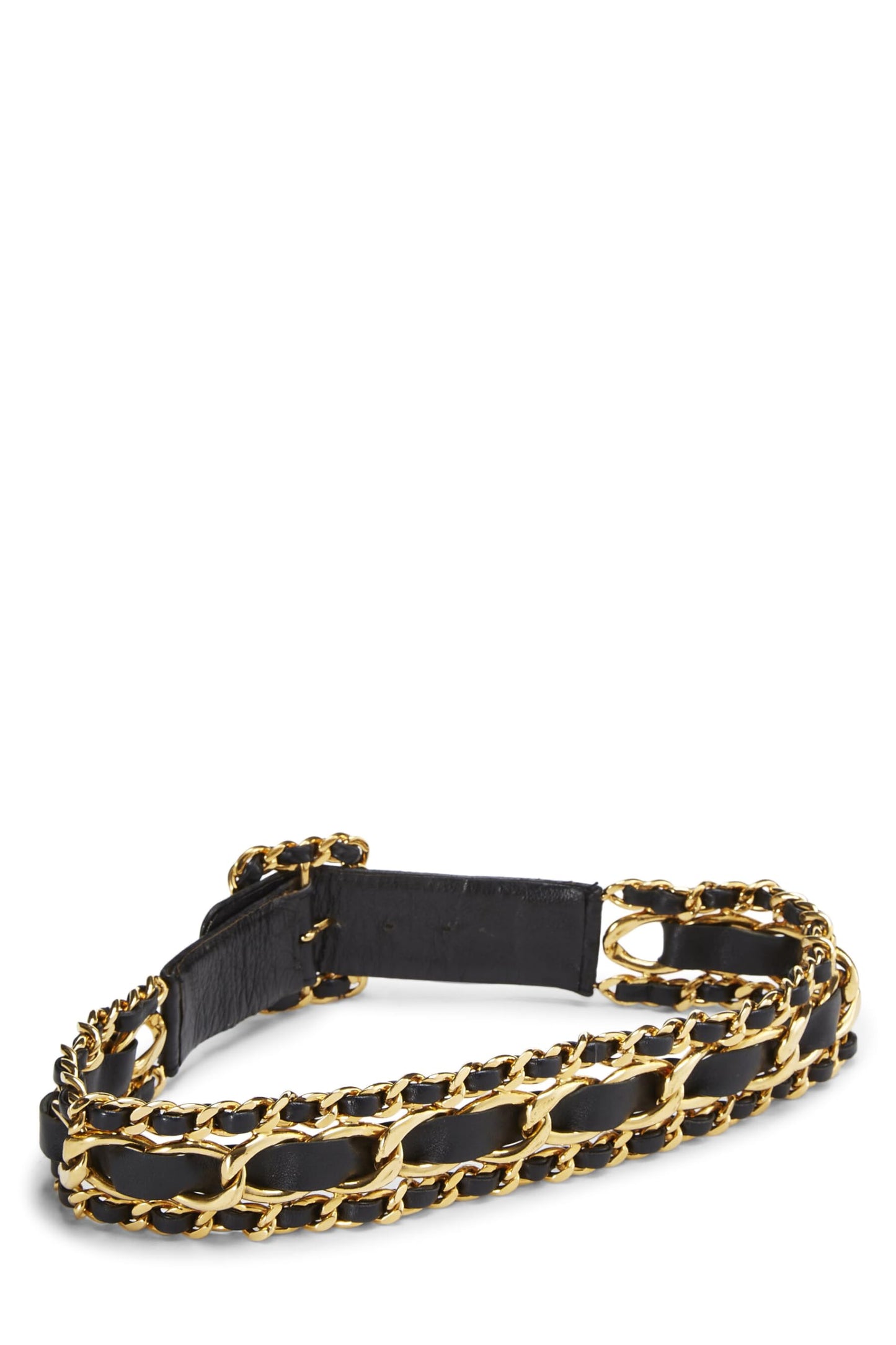 Chanel, Pre-Loved Black Leather & Gold Chain Belt, Black