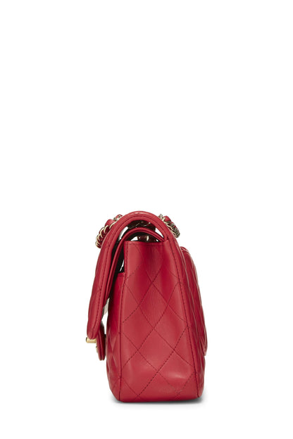 Chanel, sac à main classique à double rabat en cuir d'agneau matelassé rose d'occasion, taille M, rose