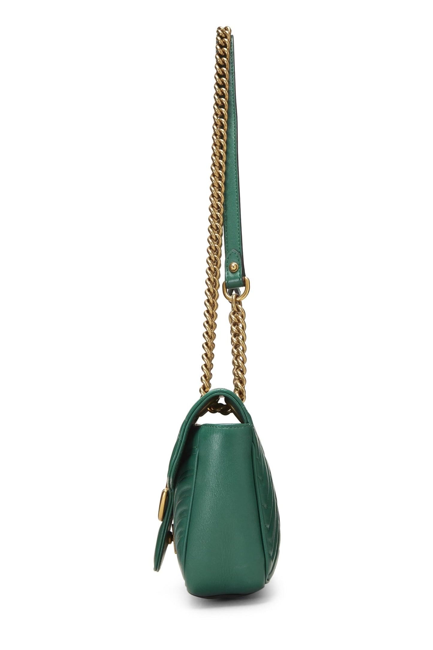 Gucci, Pre-Loved Green Leather GG Marmont Shoulder Bag Small, Green