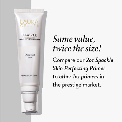 Base de maquillaje en polvo Baked Double Take de LAURA GELLER NEW YORK, Porcelain + Spackle Super-Size Skin Perfecting Makeup Primer con ácido hialurónico, Original