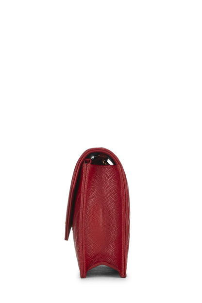 Yves Saint Laurent, Pre-Loved Red Grained Calfskin Envelope Wallet-On-Chain (WOC), Red