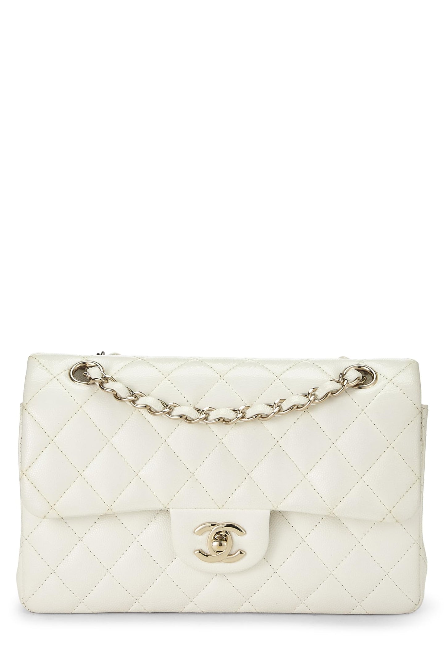 Chanel, Pre-Loved White Caviar Classic doble solapa pequeña, blanca