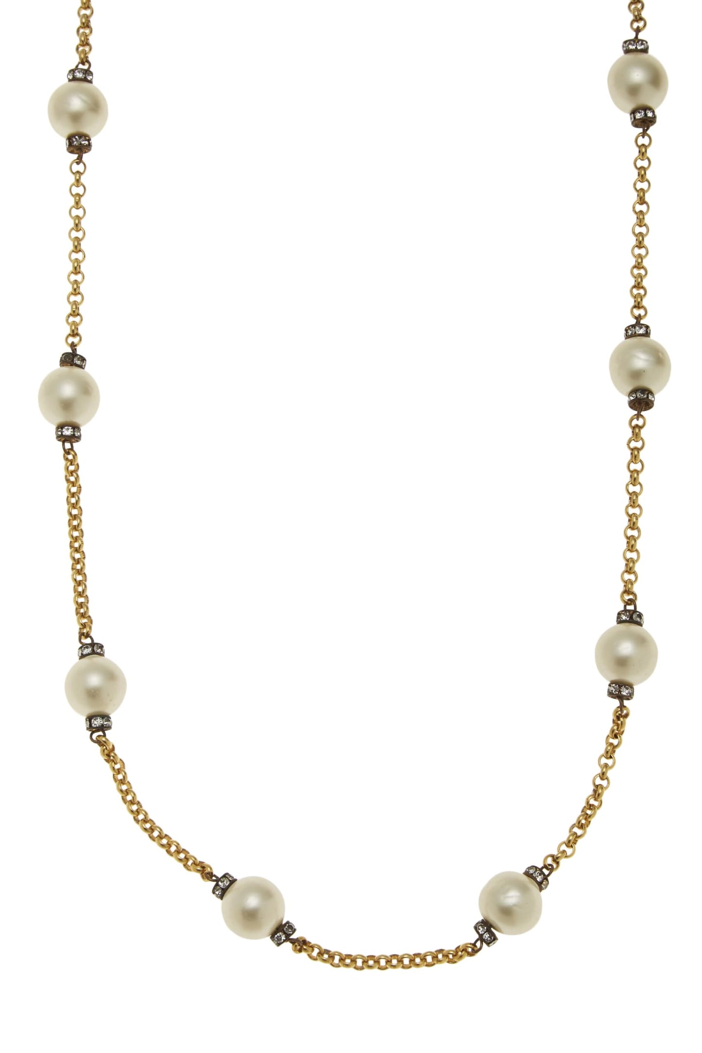 Chanel, Pre-Loved Faux Pearl & Crystal Necklace, Gold