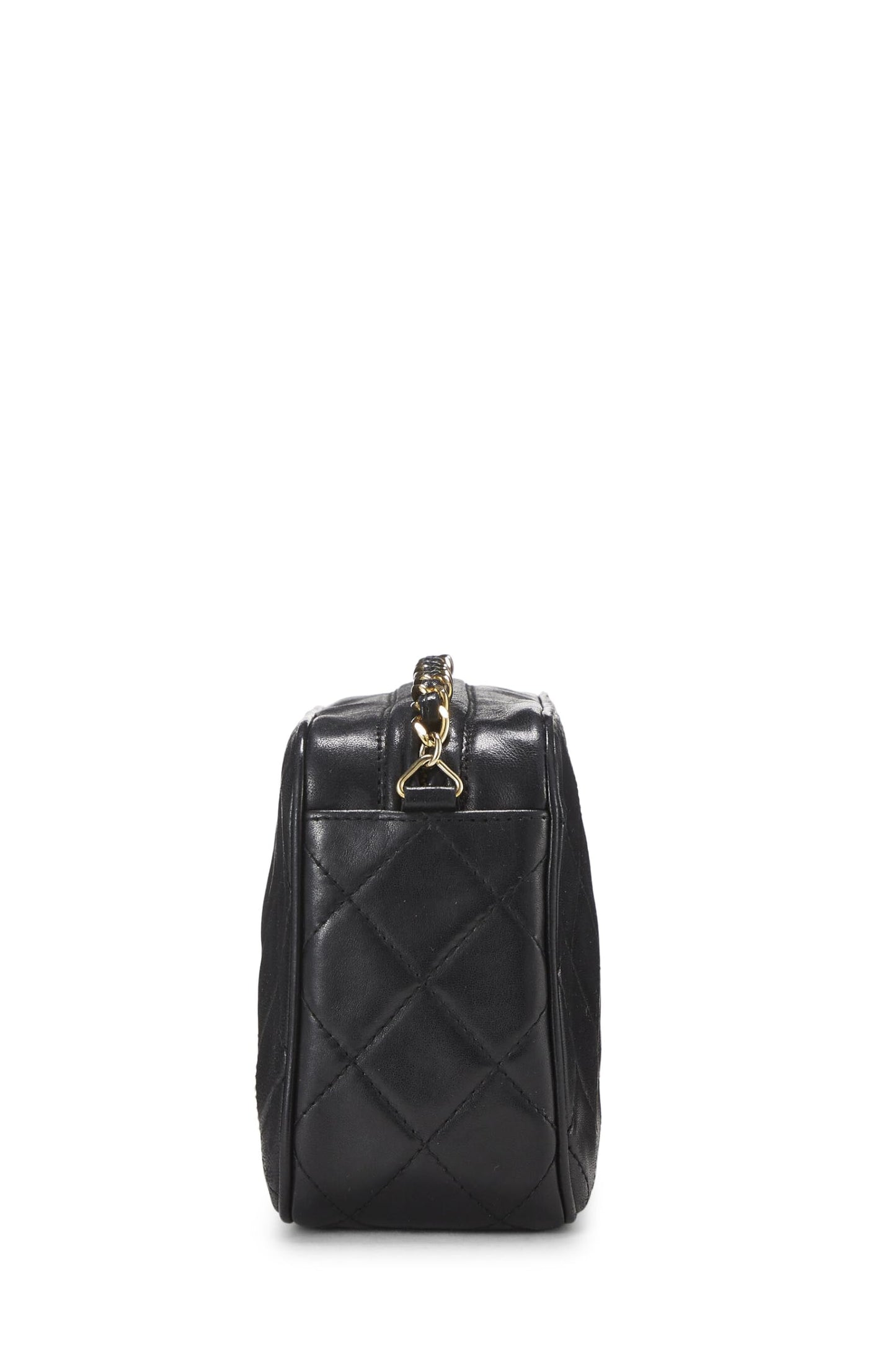 Chanel, Mini sac photo en cuir d'agneau noir Diamond CC d'occasion, noir