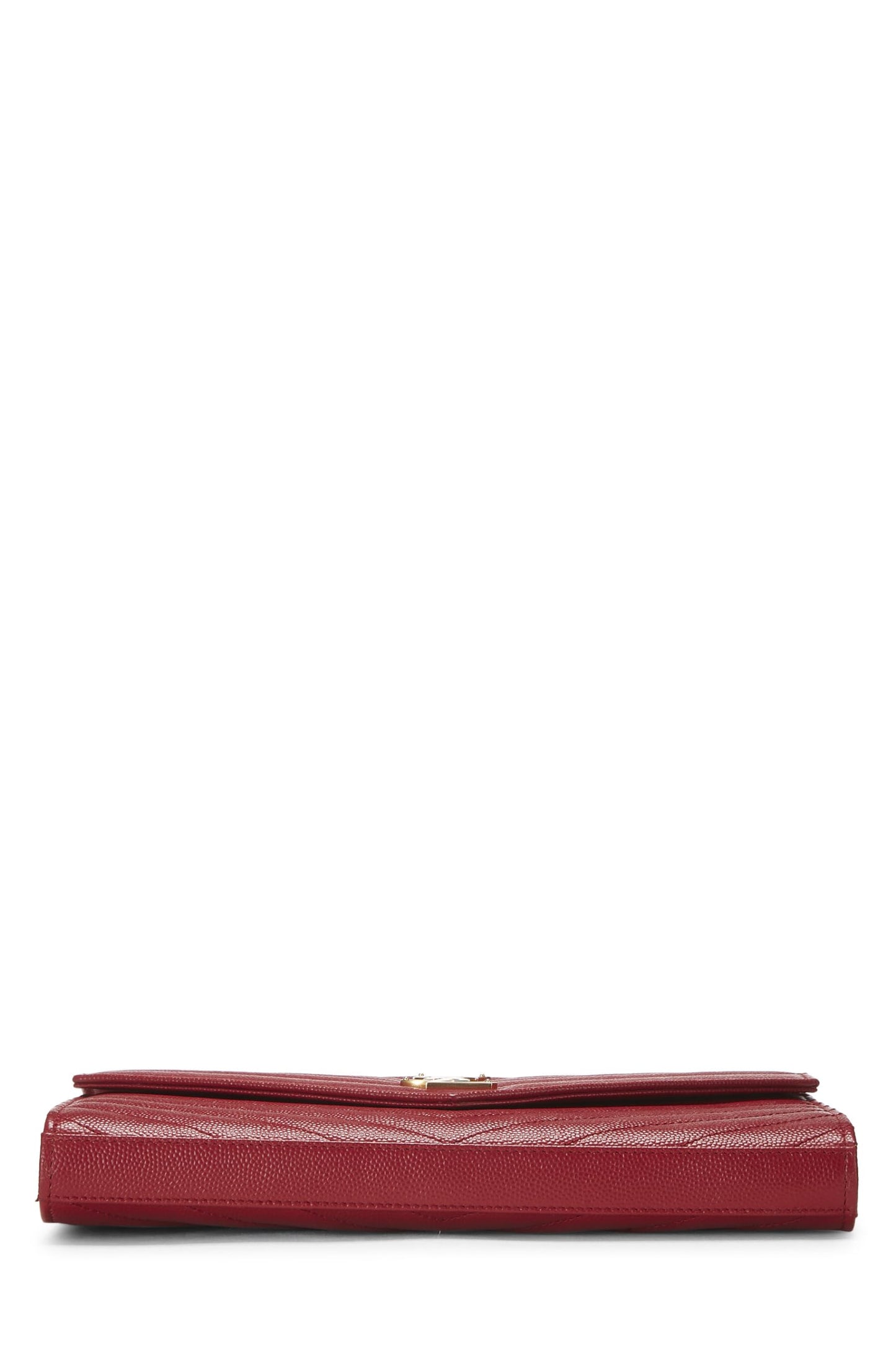 Yves Saint Laurent, Pre-Loved Red Grainy Calfskin Envelope Wallet-On-Chain (WOC), Red