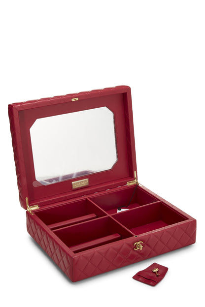 Chanel, Caja de historias de éxito de piel de cordero acolchada roja Pre-Loved, rosa