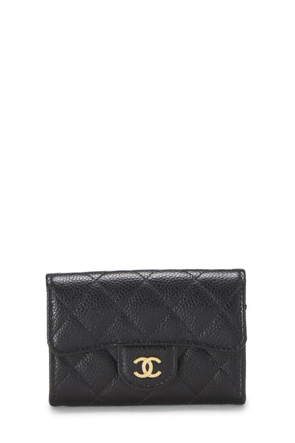 Chanel, Pre-Loved Black Quilted Caviar 'CC' Card Holder, Black