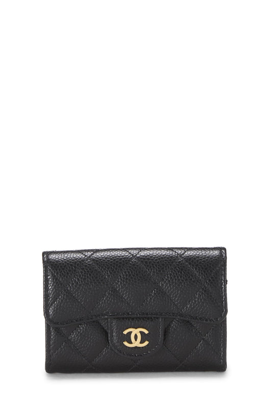 Chanel, Tarjetero 'CC' de caviar acolchado negro Pre-Loved, Negro