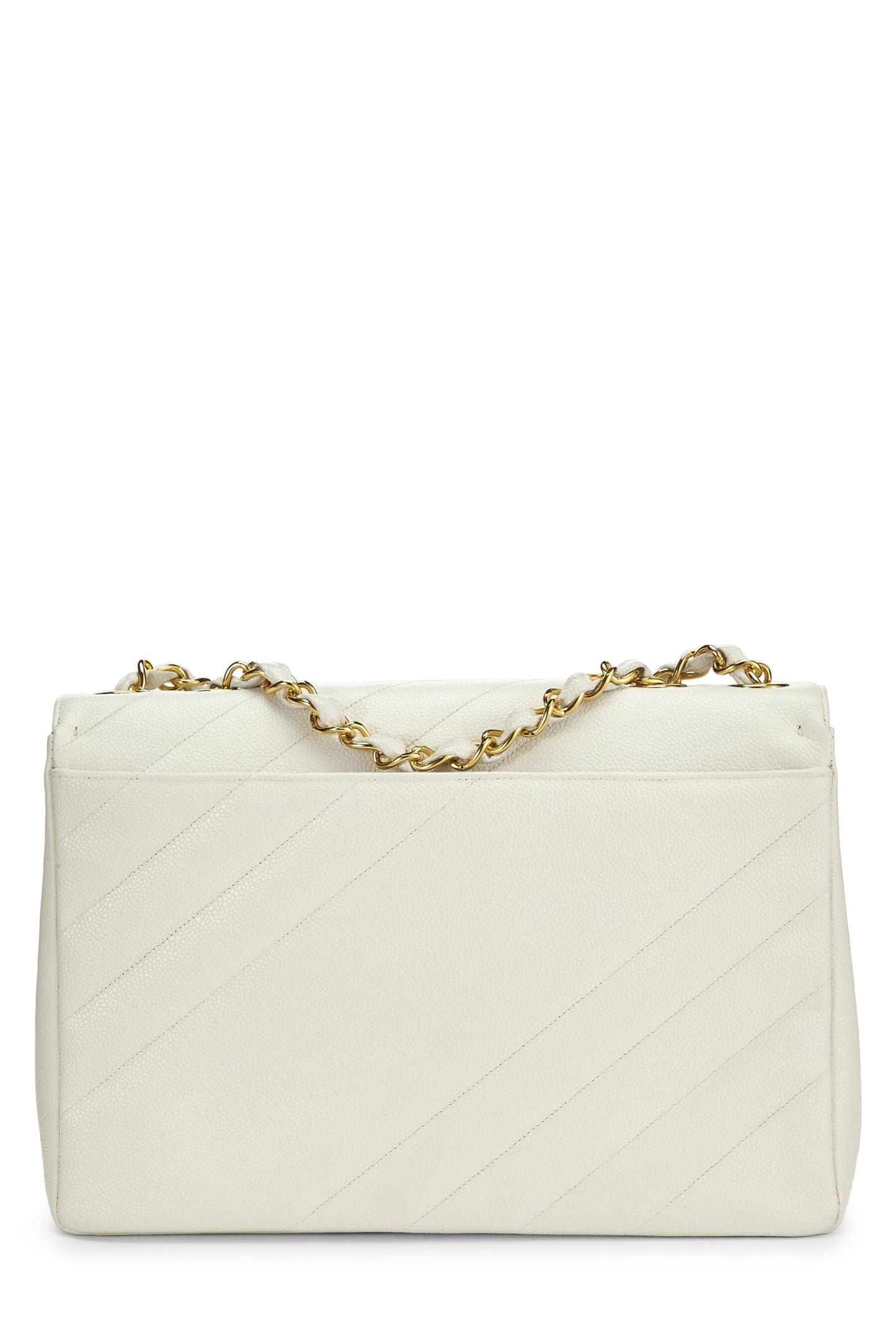 Chanel, Pre-Loved White Caviar Diagonal Flap Jumbo, White