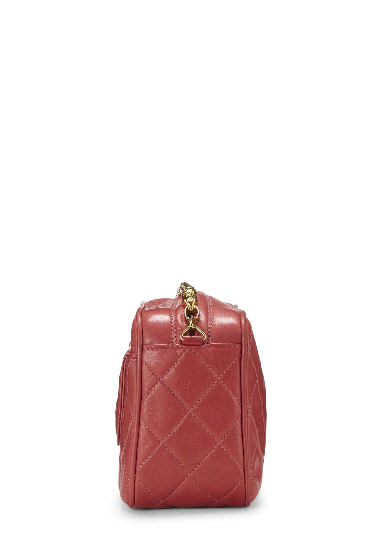 Chanel, Mini sac photo en cuir d'agneau rose avec onglet diamant « CC » d'occasion, rose