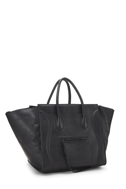 Céline, Pre-Loved Black Embossed Leather Phantom Medium, Black