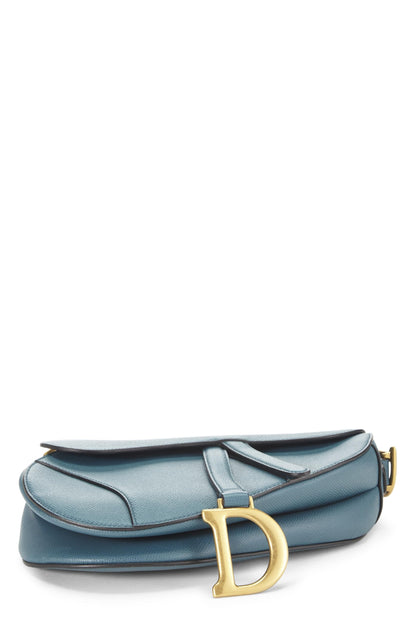 Dior, Pre-Loved Blue Grained Calfskin Saddle Bag, Blue