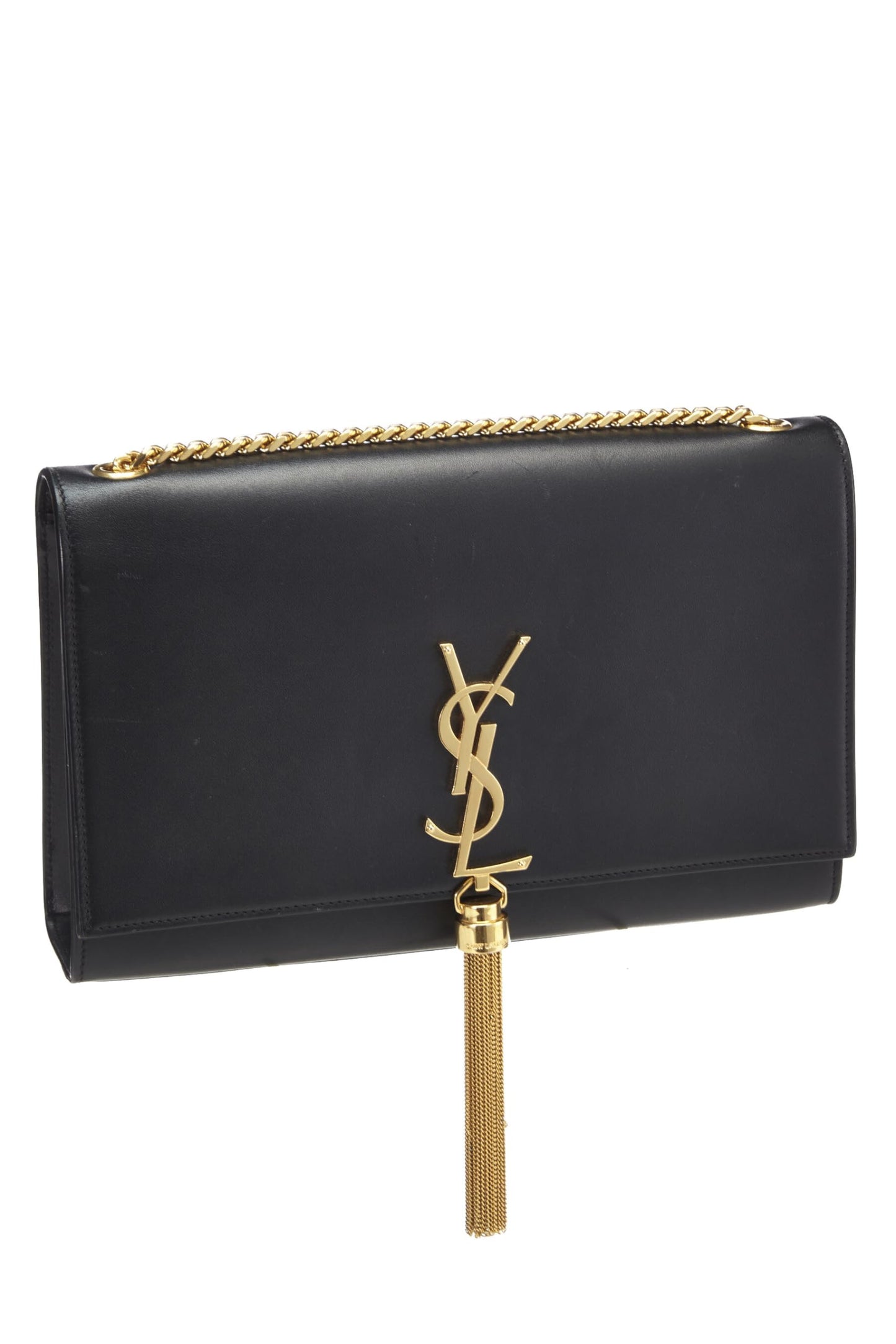 Saint Laurent, Pre-Loved Black Calfskin Kate with Tassel Medium, Black