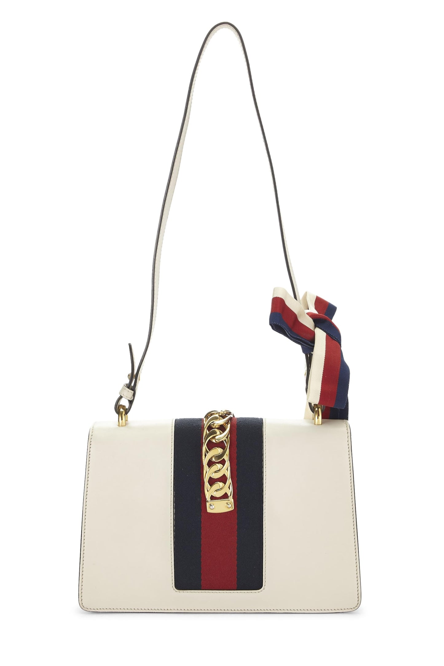 Gucci, Bolso de hombro Sylvie pequeño de cuero blanco Pre-Loved, Blanco