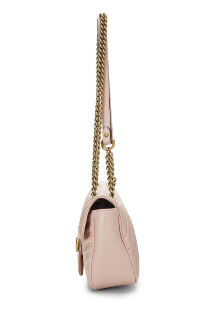 Gucci, Pre-Loved Pink Leather GG Marmont Shoulder Bag Small, Pink