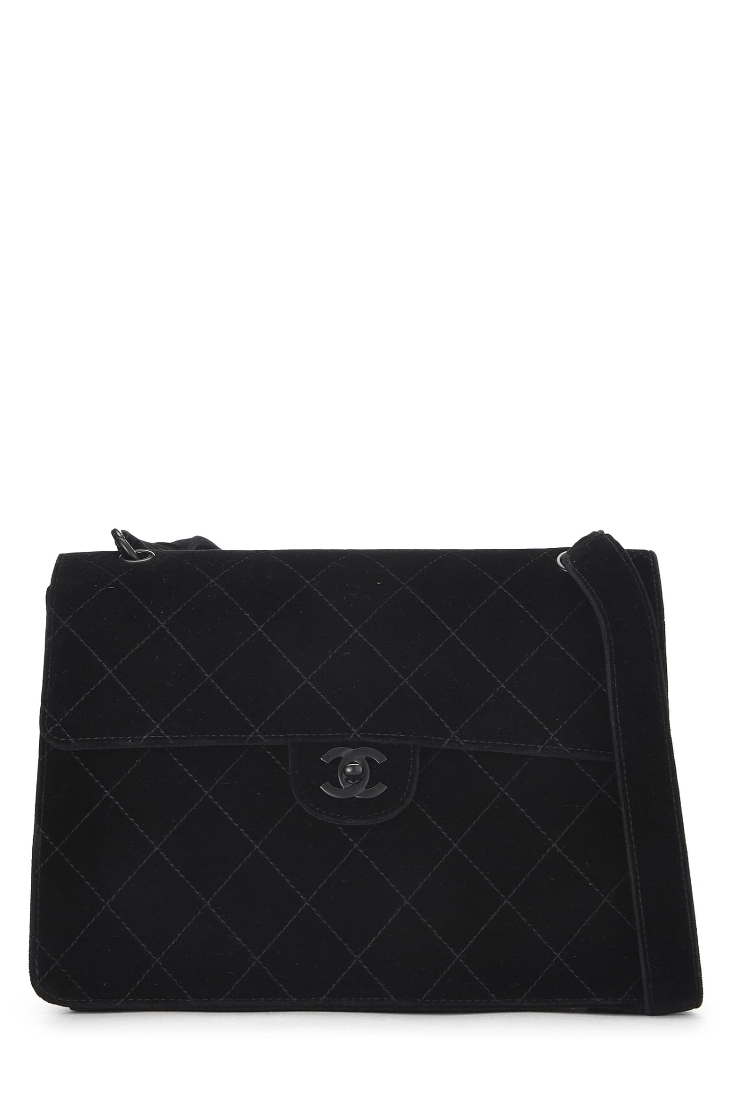 Chanel, sac à bandoulière en velours noir d'occasion, noir