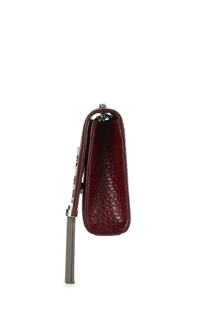 Yves Saint Laurent, Kate Tassel Medium en crocodile gaufré bordeaux d'occasion, bordeaux