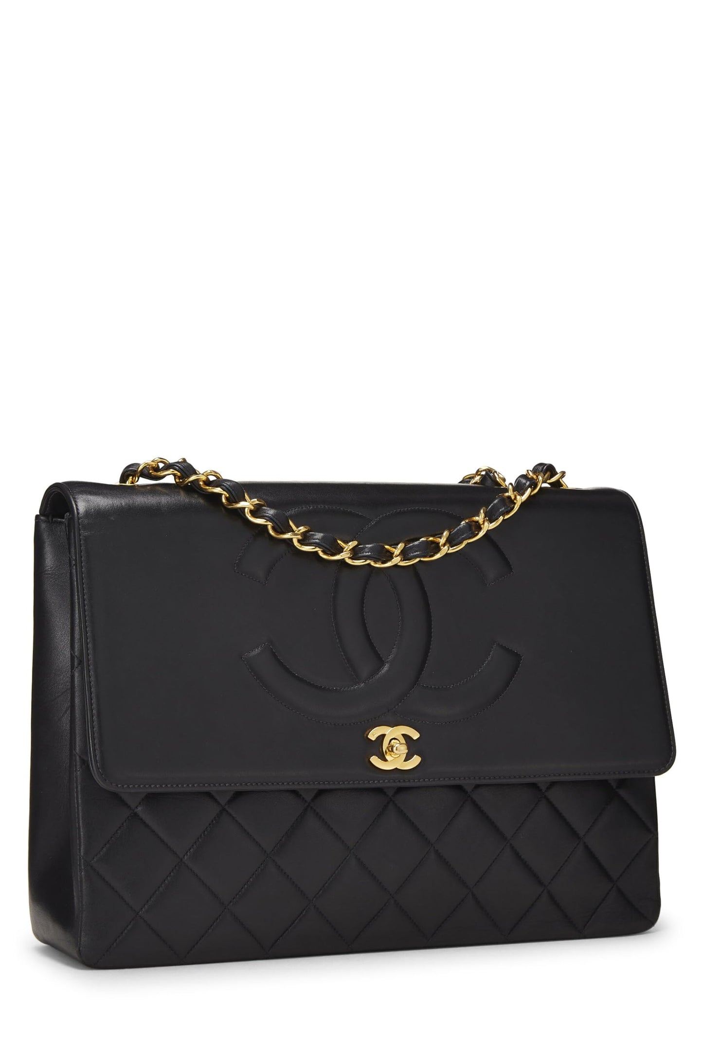 Chanel, Maxi sac à rabat CC en cuir d'agneau noir d'occasion, noir