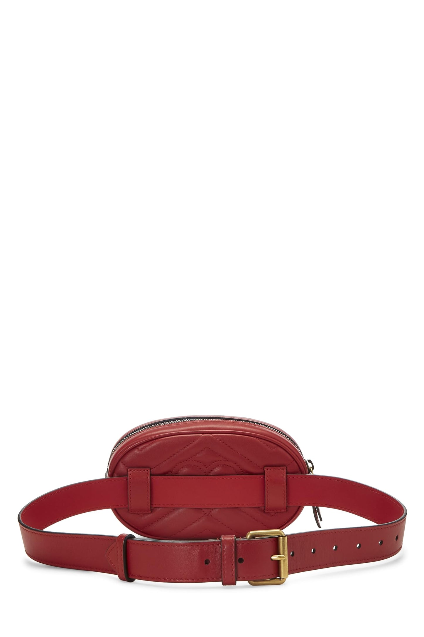 Gucci, Pre-Loved Red Chevron Leather GG Marmont Belt Bag, Red