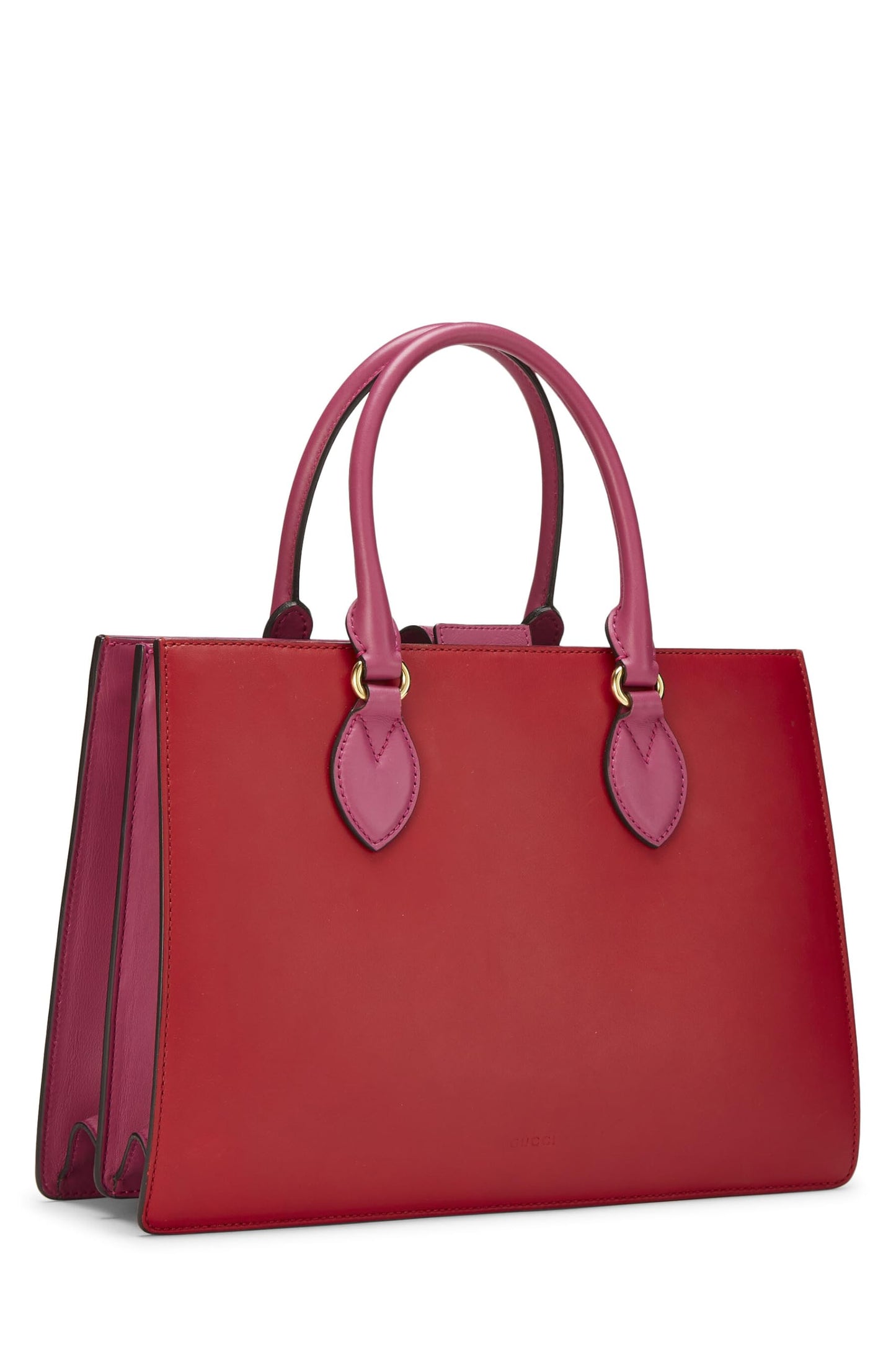 Gucci, sac fourre-tout à poignée supérieure en cuir rose et rouge d'occasion, multicolore