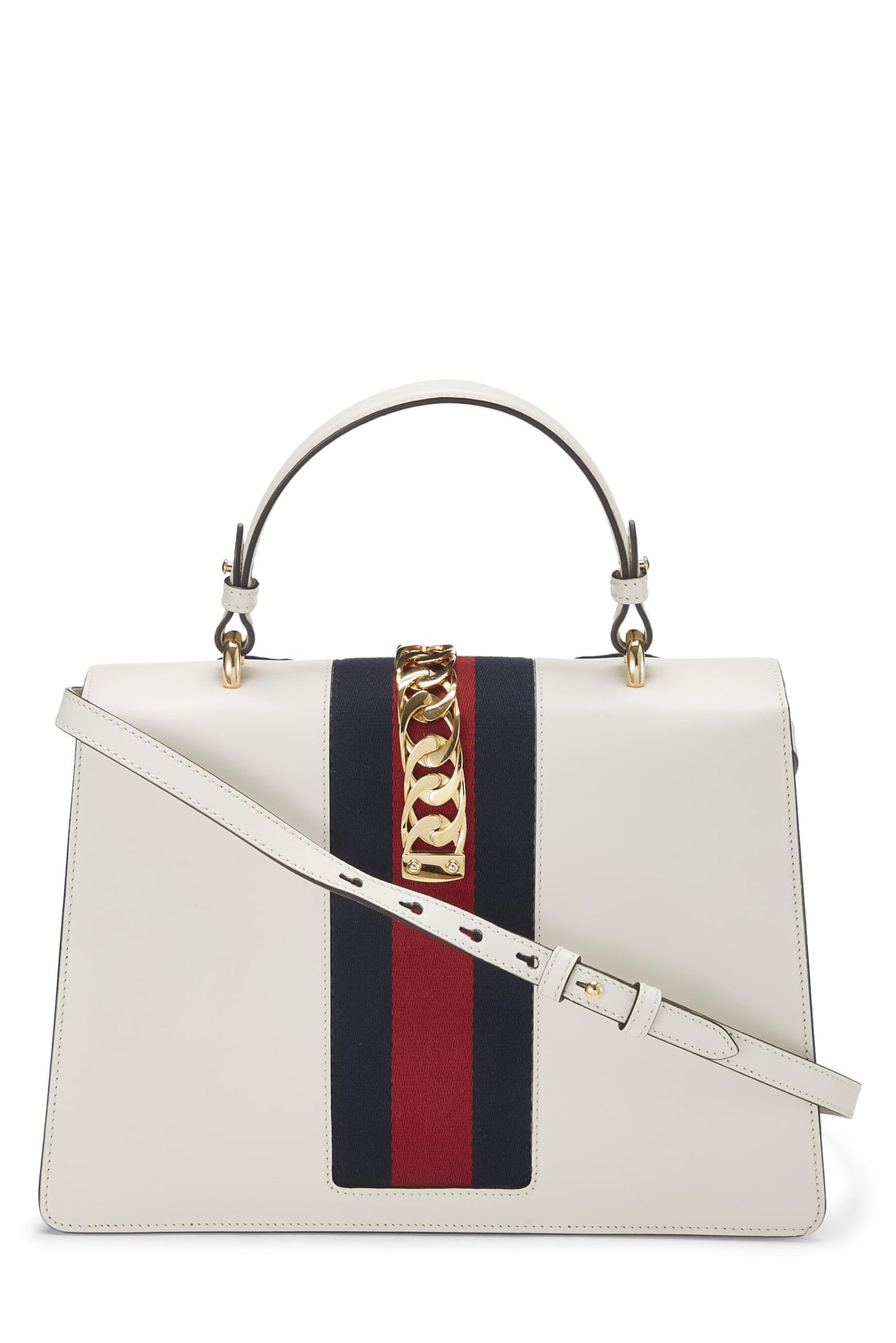 Gucci, sac à main Sylvie en cuir blanc brodé, taille moyenne, d'occasion, blanc