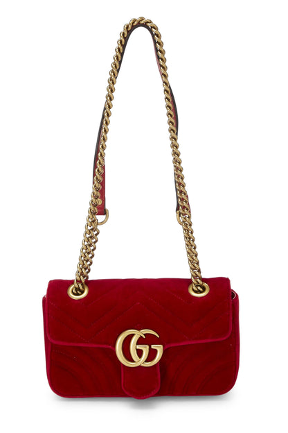 Gucci, Pre-Loved Red Velvet GG Marmont Shoulder Bag Mini, Red