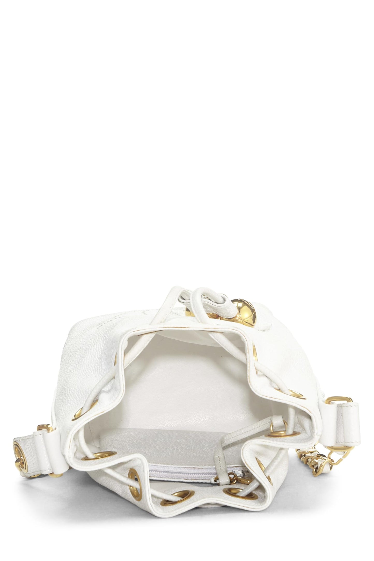 Chanel, Mini sac seau en caviar blanc d'occasion, blanc