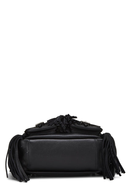 Yves Saint Laurent, sac à dos de festival à franges en cuir de veau noir d'occasion, petit modèle, noir