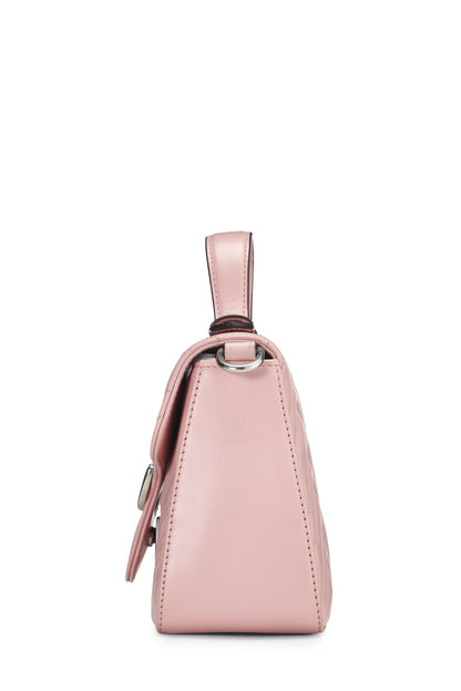 Gucci, Mini sac à main à rabat en cuir rose GG Marmont d'occasion, rose