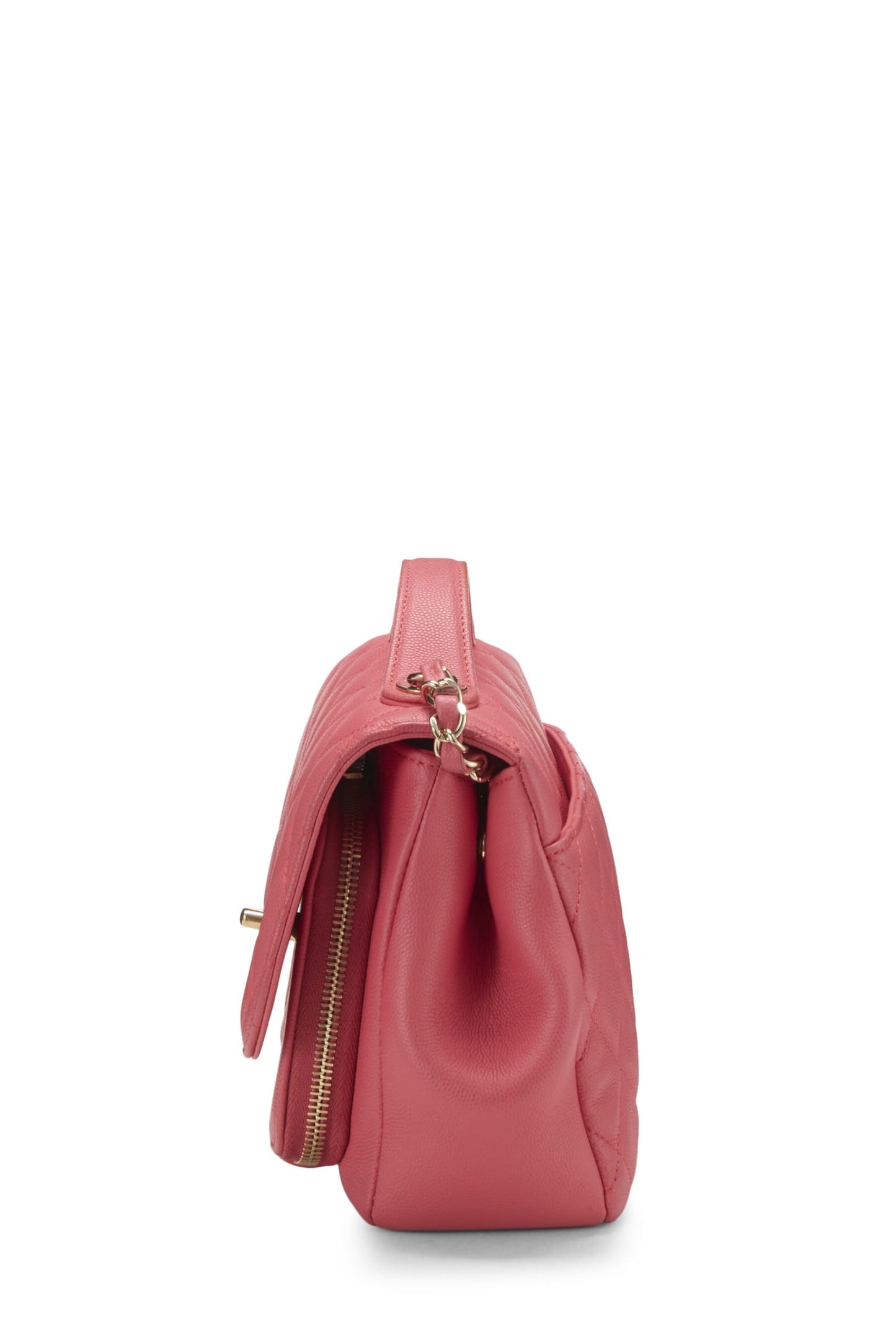 Chanel, sac à rabat Business Affinity matelassé rose d'occasion, petit modèle, rose