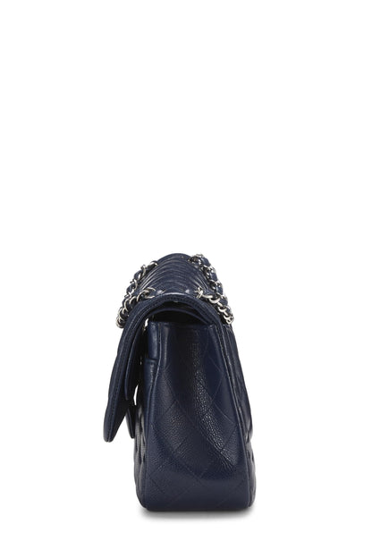 Chanel, Pre-Loved Navy Caviar acolchado New Classic Jumbo con doble solapa, Azul marino