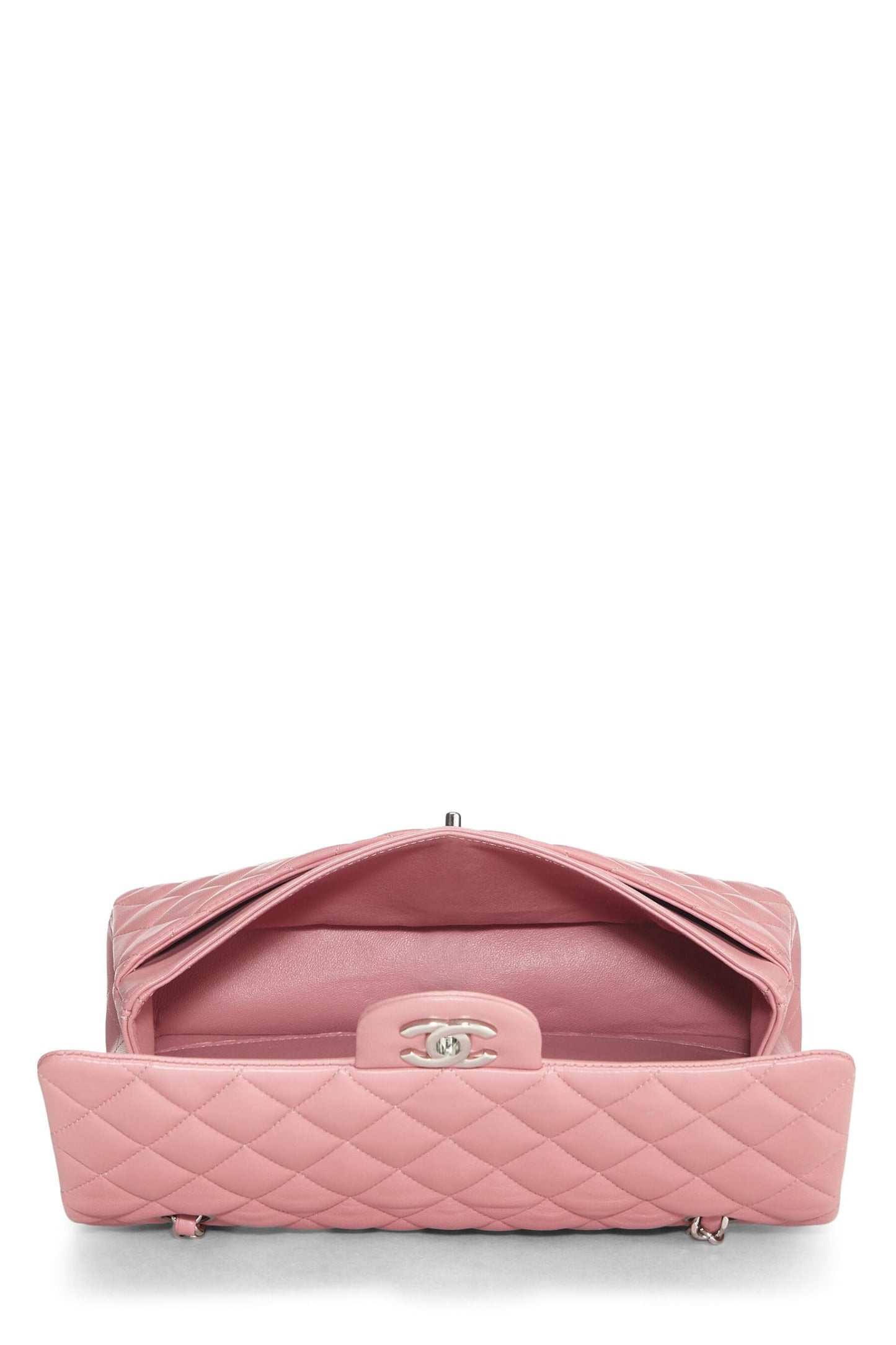 Chanel, sac à main classique à double rabat en cuir d'agneau matelassé rose d'occasion, taille M, rose