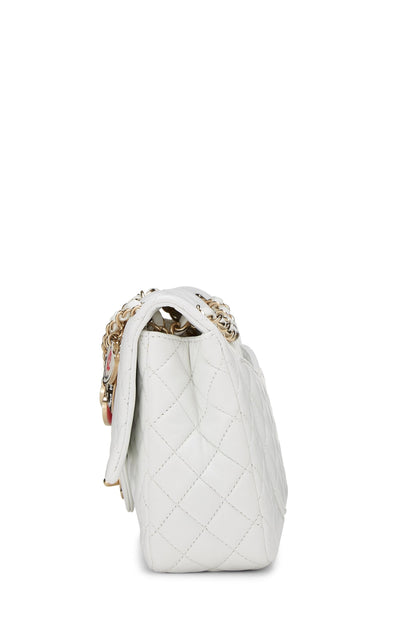 Chanel, Sac à rabat Valentine en cuir d'agneau matelassé blanc d'occasion, taille moyenne, blanc