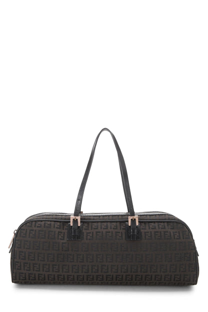 Fendi, sac à main long en toile marron Zucchino d'occasion, noir