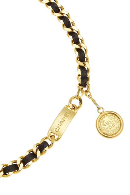 Chanel, Pre-Loved Gold & Black Leather 'CC' Medallion Chain Belt, Black