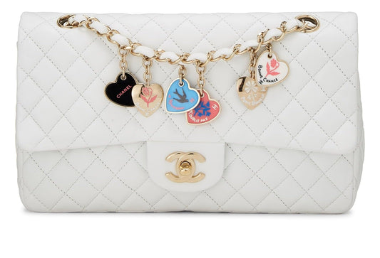 Chanel, Pre-Loved White Quilted Lambskin Valentine Flap Medium, White