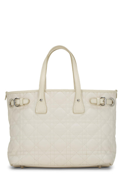 Dior, Bolso tote Panarea pequeño de lona revestida Cannage blanca Pre-Loved, Blanco