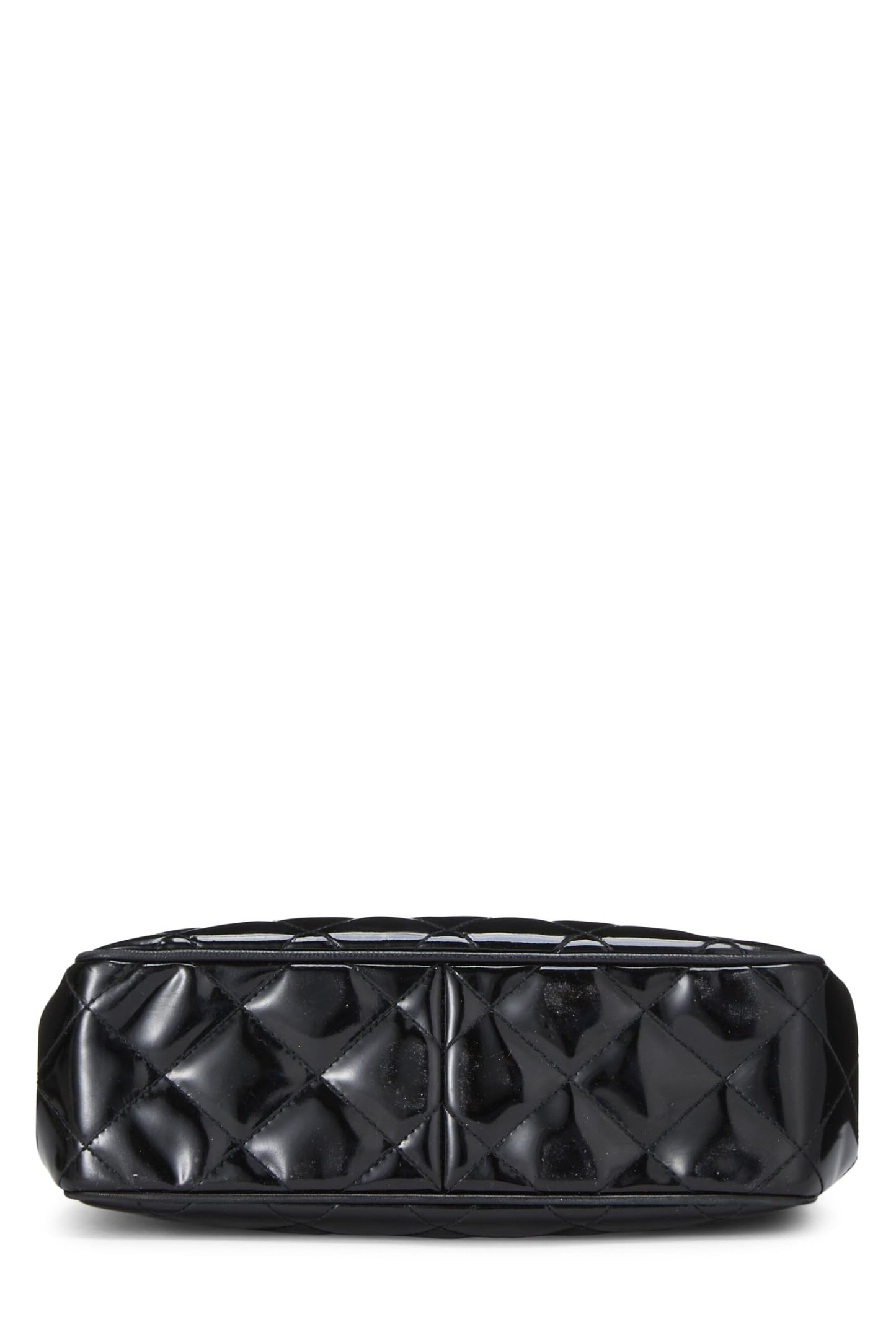 Chanel, sac à main en cuir verni matelassé noir d'occasion, petit modèle, noir