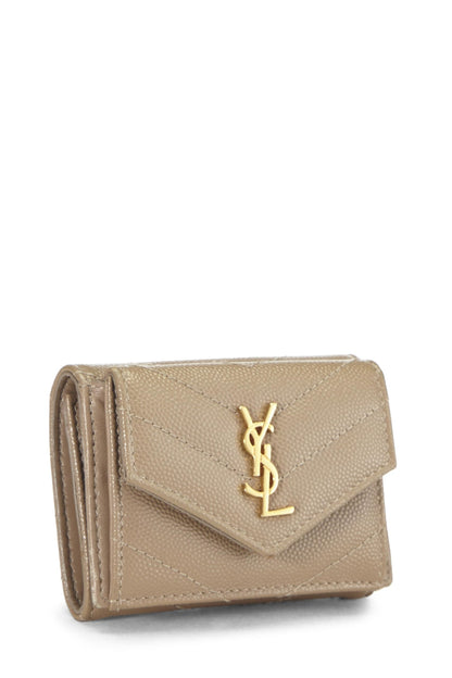 Yves Saint Laurent, portefeuille enveloppe beige granuleux d'occasion, petit modèle, beige