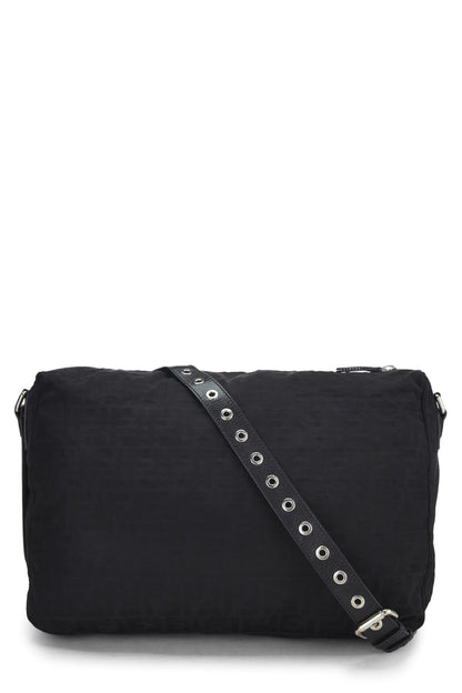 Fendi, sac messager en toile noire Zucca d'occasion, noir