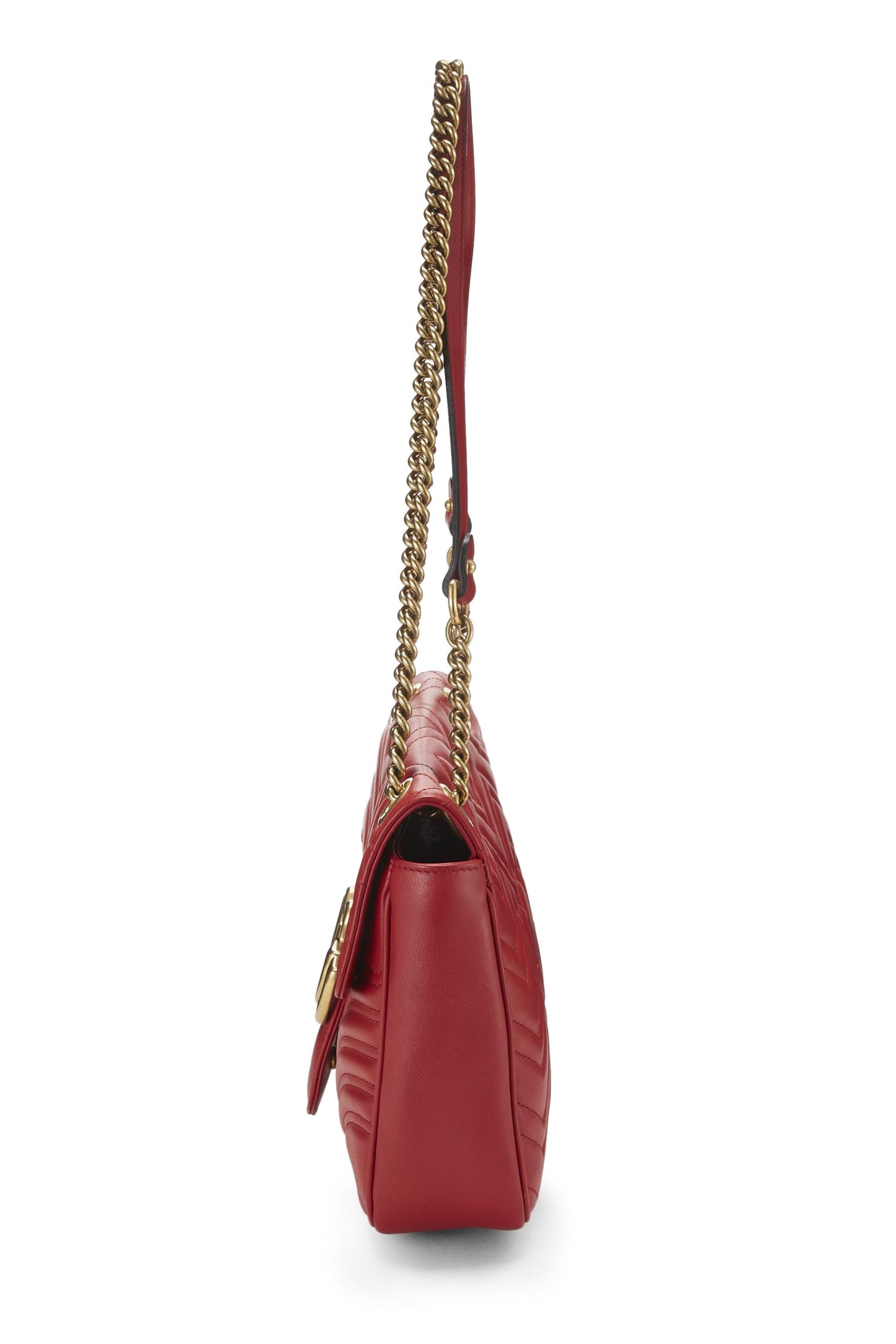 Gucci, Pre-Loved Red Leather GG Marmont Matelassé Shoulder Bag, Red