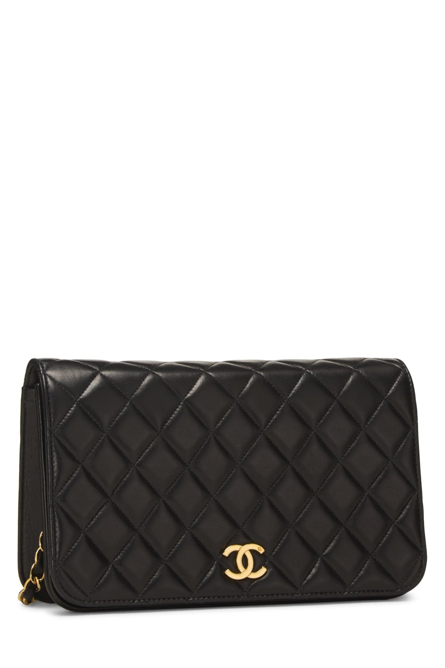 Chanel, Petit sac à rabat en cuir d'agneau matelassé noir d'occasion, noir