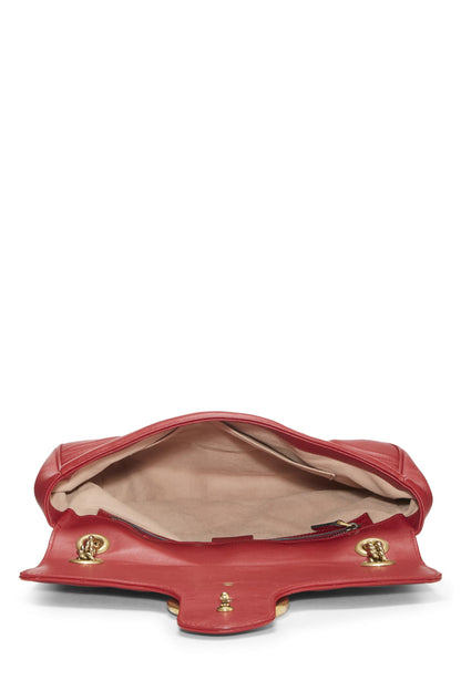 Gucci, Pre-Loved Red Leather GG Marmont Matelassé Shoulder Bag, Red