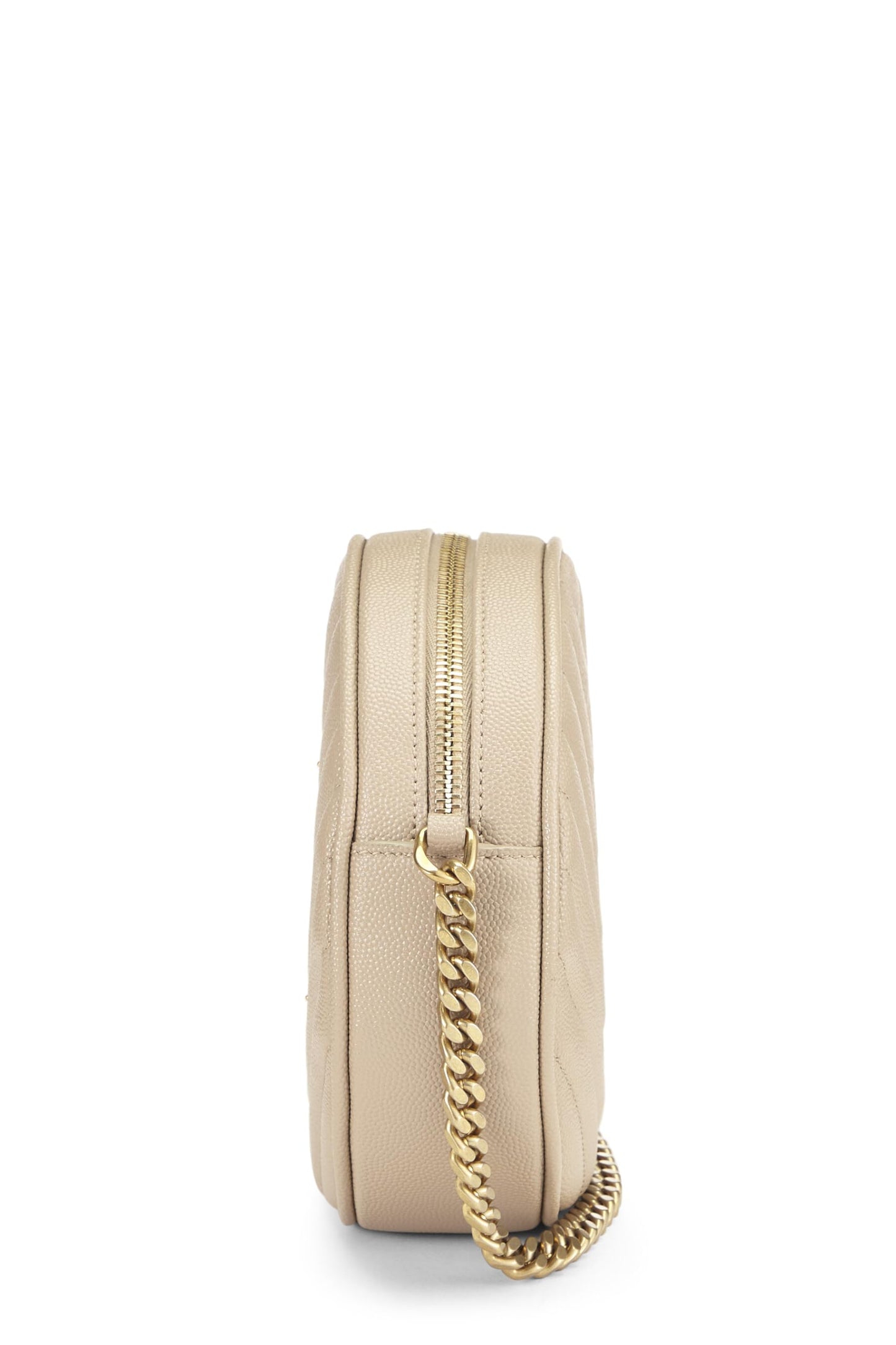 Yves Saint Laurent, Bolso para cámara redondo de piel granulada beige Pre-Loved, Crema